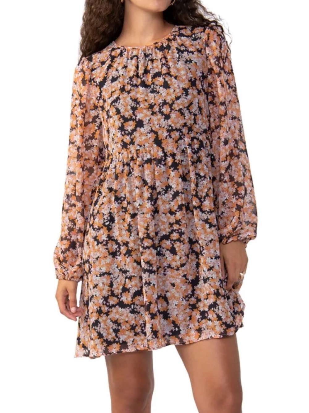 Sanctuary Black Floral Babydoll Dress with Orange and White Flowers